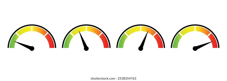 Velocímetro, ícone do tacômetro. Coleção de ícones do indicador do velocímetro. Ícones vetoriais do indicador de velocidade.