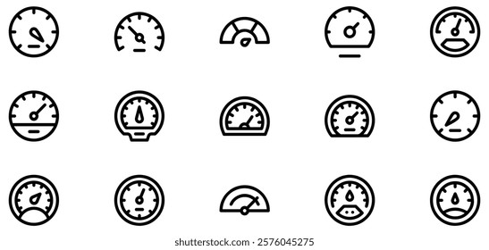 Speedometer, tachometer icon. Speedometer indicator icon collection. Speed indicator sign. Performance concept. Fast speed sign. Vector illustration. EPS 10