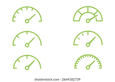 Velocímetro, icono de tacómetro. Colección del icono del indicador del velocímetro. Iconos del vector del indicador de velocidad