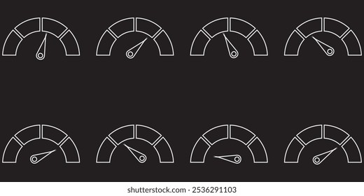 Geschwindigkeitsmesser, Tachometersymbol. Internet-Autogeschwindigkeit. Leistungskonzept, Speedometer-Set Design eps 10