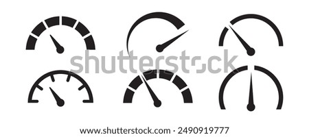 Speedometer, tachometer icon. Internet car speed. Performance concept, Speedometer set. Fast speed sign. Speed indicator sign stock vector.