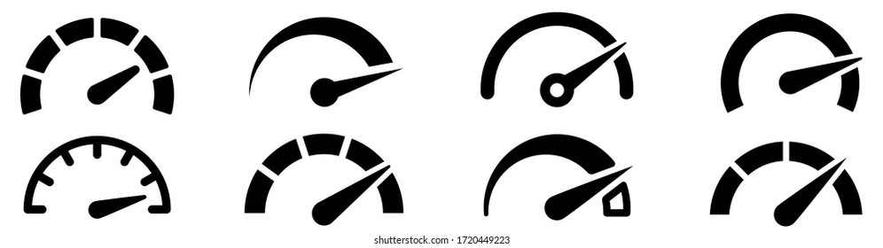 Speedometer, tachometer icon. Speed indicator sign. Internet car speed. Performance concept. Speedometer set. Fast speed sign. Flat simple icon - stock vector.