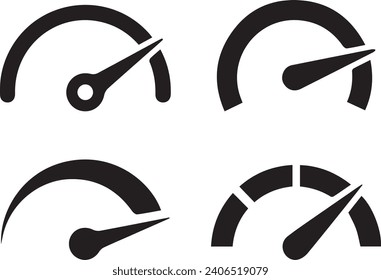 Speedometer, tachometer icon. Speed indicator sign. Internet car speed. Performance concept. Speedometer set. Fast speed sign.