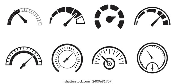 Geschwindigkeitsmesser, Tachometer-Symbol. Geschwindigkeitsanzeigezeichen. Internetautogeschwindigkeit. Leistungskonzept.