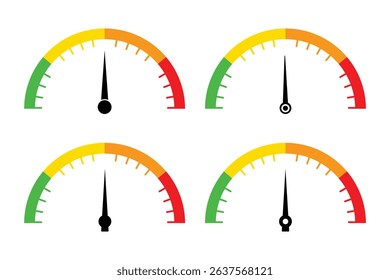 Speedometer, tachometer icon. Speed indicator sign. Internet car speed. Performance concept. Speedometer set. Fast speed sign. Flat simple icon. Speedometers icons set. Speed guage. Risk indicator. 