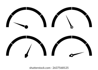Speedometer, tachometer icon. Speed indicator sign. Internet car speed. Performance concept. Speedometer set. Fast speed sign. Flat simple icon. Speedometers icons set. Speed guage. Risk indicator. 