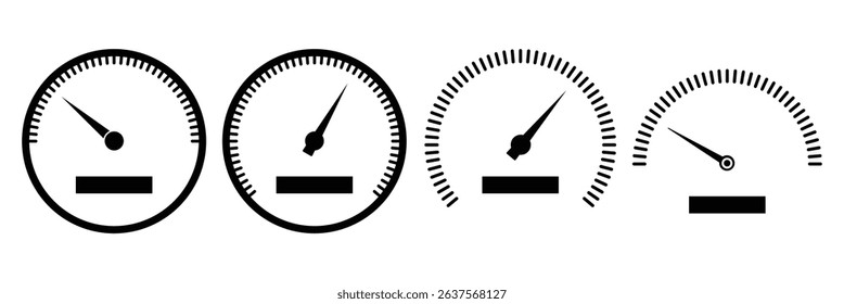 Speedometer, tachometer icon. Speed indicator sign. Internet car speed. Performance concept. Speedometer set. Fast speed sign. Flat simple icon. Speedometers icons set. Speed guage. Risk indicator. 