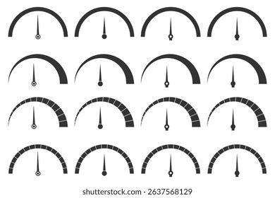 Speedometer, tachometer icon. Speed indicator sign. Internet car speed. Performance concept. Speedometer set. Fast speed sign. Flat simple icon. Speedometers icons set. Speed guage. Risk indicator. 