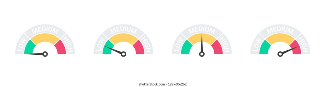 Speedometer, tachometer, indicator icons. Performance measurement sign. Flat style. Vector illustration