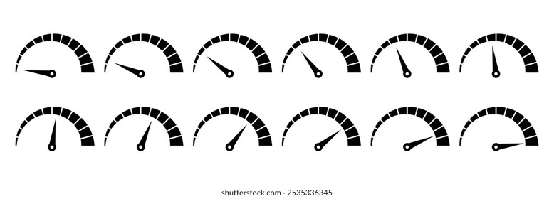 Speedometer, tachometer, indicator icons. Performance measurement. White background. Vector illustration. EPS 10