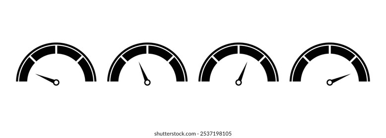 Velocímetro, tacômetro, ícones indicadores. Medição do desempenho. Fundo branco. Ilustração vetorial. EPS 10
