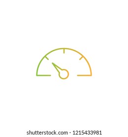 speedometer, tachometer line icon isolated on white. Performance measurement symbol. Race, speed, navigation, dashboard sign. Orange and green gradient  line pictogram isolated on white.