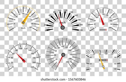Speedometer and tachometer scales. Large collection. Vector illustration isolated on transparent background