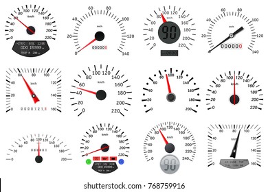 Speedometer and tachometer scales. Large collection. Vector illustration isolated on white background