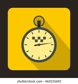 Speedometer in taxi icon in flat style with long shadow. Car symbol