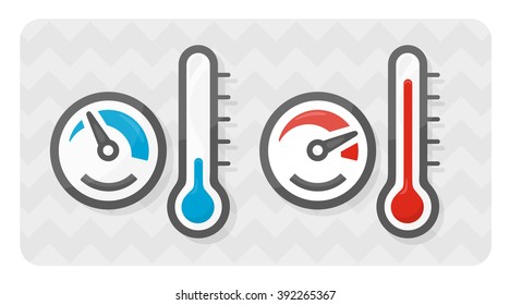 Speedometer and thermometer vector icons set.