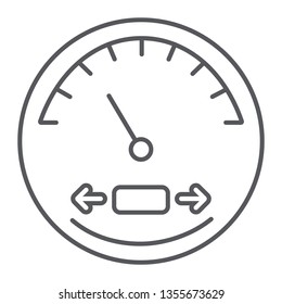 Speedometer thin line icon, automobile and panel, tachometer sign, vector graphics, a linear pattern on a white background, eps 10.