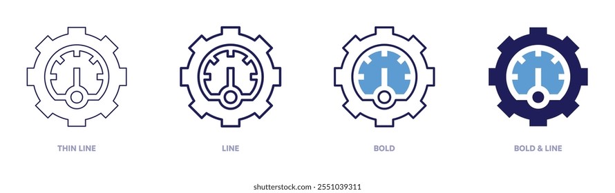 Speedometer tutorial icon in 4 different styles. Thin Line, Line, Bold, and Bold Line. Duotone style. Editable stroke.