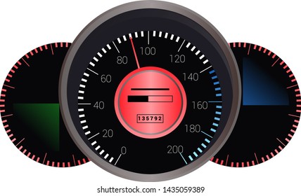 Speedometer vector car speed dashboard panel and speed-up power measurement design illustration set of speed-limit control technology with arrow or pointer isolated on white background