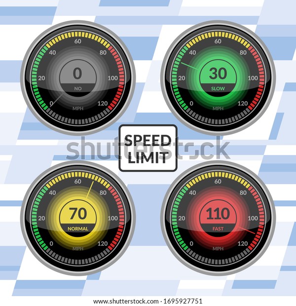 Speedometer vector car speed dashboard\
panels and speed-up power measurement vector illustration set of\
speed-limit control technology gauge with arrow or pointer.\
Automobile\
speedometers.