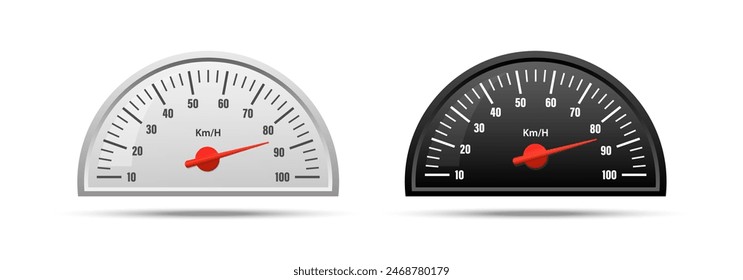 Indicador de Vector del velocímetro. Panel realista de medición de velocidad. Kilómetros por hora del vehículo.