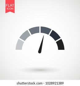 Speedometer vector icon in flat design. Speedometer or tachometer with arrow. Infographic gauge element. Template for download design. Colorful vector illustration in flat style.