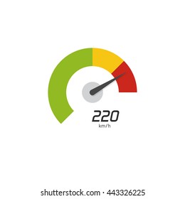 Speedometer vector icon isolated on white background, flat digital modern speedometer symbol with arrow indicator on maximum speed and numbers