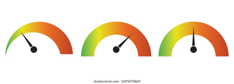 Speedometer vector, icon set. Colorful gradient speedometer performance indicator sign symbol web design. Internet car speed low, medium and high meter concept. Vector illustration.