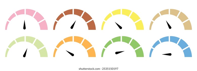 Speedometer vector icon set. Risk meter icon set. Risk concept on speedometer. risk metet vector icon illustration eps 10.