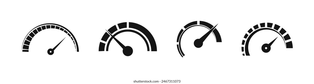 Speedometer vector icon set. Speed indicator gauge icons.