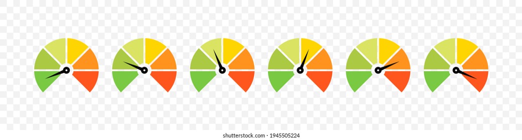 Speedometer vector icons. Rating customer satisfaction meter. Graphic element of tachometer, speedometer, indicator. Vector illustration