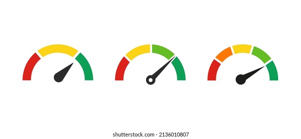 Speedometer vector icons set. Colour scale tachometer. Fast speed symbol