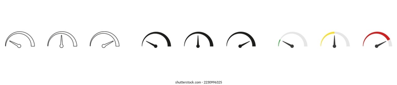 Speedometer vector icons set.  Sign tachometer, speedometer, indicators.  Speed scales set. EPS 10