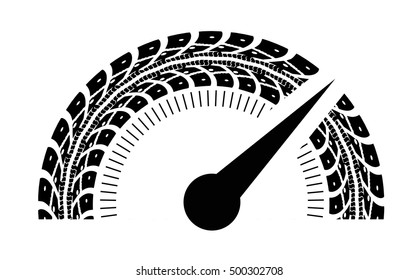 Speedometer vector illustration. Styling by tire tracks. Vector illustration