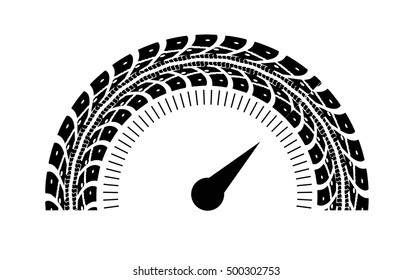 Speedometer vector illustration. Styling by tire tracks. Vector illustration