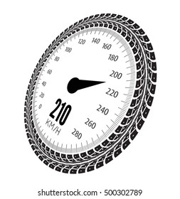 Speedometer vector illustration. Styling by tire tracks. Vector illustration