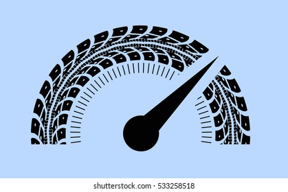 Speedometer vector illustration. Styling by tire tracks. Vector illustration