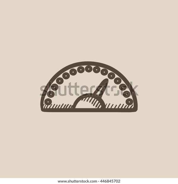 Speedometer vector sketch icon isolated on\
background. Hand drawn Speedometer icon. Speedometer sketch icon\
for infographic, website or\
app.
