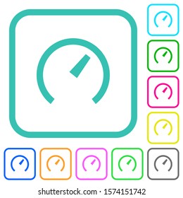 Speedometer vivid colored flat icons in curved borders on white background