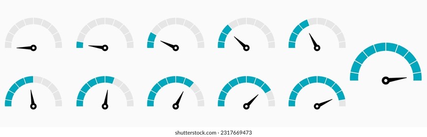 Speedometers icons set. Percentage gauge meter vector illustration 10 eps.