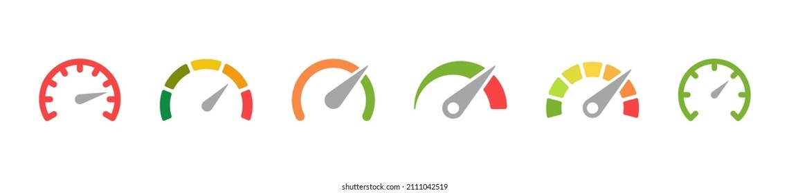 Speedometers icons set. Speed indicator sign. Performance concept. Fast speed sign. Vector illustration