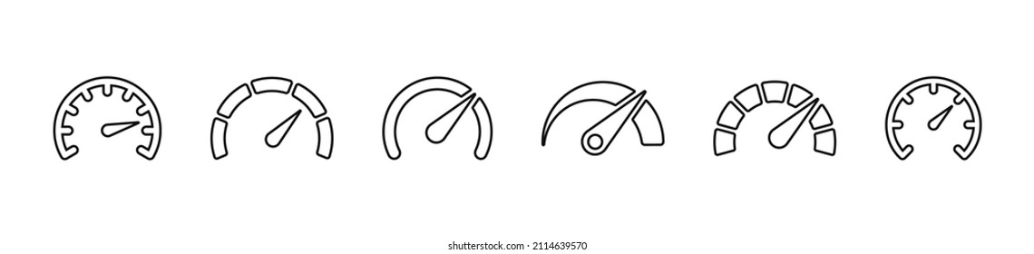 Speedometers icons set. Speed indicator sign. Performance concept. Fast speed sign. Vector illustration