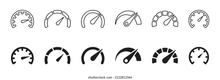 Speedometers icons set. Speed indicator sign. Performance concept. Fast speed sign. Vector illustration