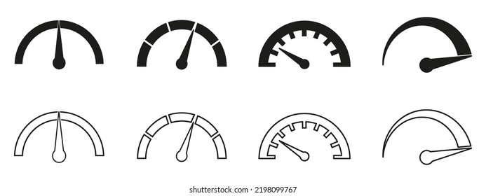 Los iconos de los velocímetros se configuran. Señal del indicador de velocidad. Almacenar elementos vectoriales planos. eps10