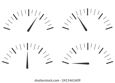 Geschwindigkeitsmesser-Symbole gesetzt. Geschwindigkeitsanzeiger Symbol, Vektorgrafik.