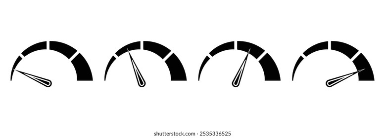 Speedometers icons set. Speed indicator sign. Performance concept. Fast speed sign. Vector illustration.