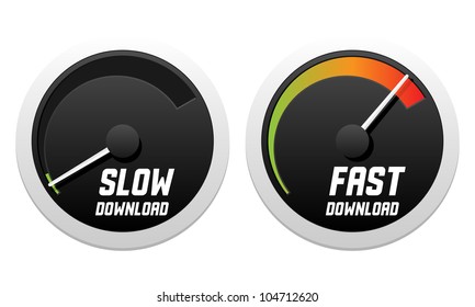 Speedometers With Slow And Fast Download. Vector Illustration.