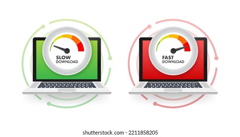 Speedometers With Slow And Fast Download. Vector Stock Illustration.