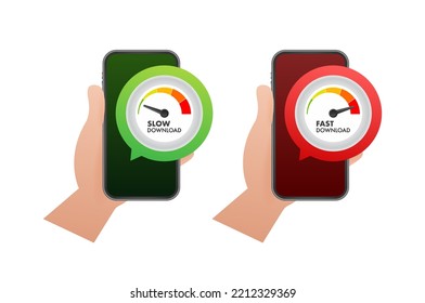 Speedometers With Slow And Fast Download. Vector Stock Illustration.