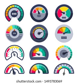 Speedometers Symbols. Indicate Level Score Meter Indices Measure Vector Templates
